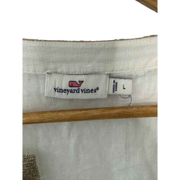 Vineyard Vines White & Gold Pleated Linen Tunic Women's Size Large - Picture 3 of 7
